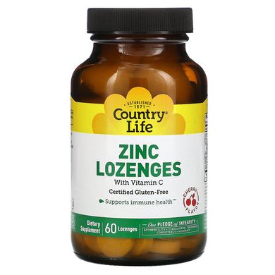 Цинк з вітаміном С Country Life (Zinc Lozenges) 60 льодяників з вишневим смаком