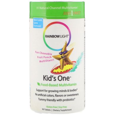 Жевательные витамины для детей с фруктовым вкусом Rainbow Light (Kid's One) 90 жевательных таблеток купить в Киеве и Украине
