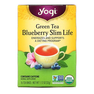 Зелений чай для схуднення Yogi Tea (Slim Life) 16 пакетиків зі смаком лохини
