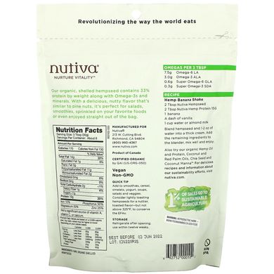 Nutiva, Organic Hemp Seeds, Raw Shelled, 8 oz (227 g)