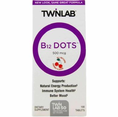 Витамин В12 вкус вишни Twinlab (B-12 Dots) 500 мкг 100 таблеток купить в Киеве и Украине