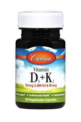 Витамин Д3 и К2, Vitamin D3 + K2, Carlson Labs, 30 капсул купить в Киеве и Украине