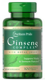Комплекс женьшеня с маточным молочком, Ginseng Complex with Royal Jelly, Puritan's Pride, 1000 мг, 100 капсул купить в Киеве и Украине