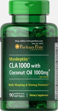 Міо-стимулюючий гормон з кокосовою олією CIA ™, Myoleptin ™ with Coconut Oil CLA, Puritan's Pride, 1000 мг, 90 капсул
