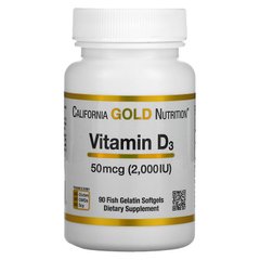 Витамин Д3 California Gold Nutrition (Vitamin D3) 50 мкг 2000 МЕ 90 капсул купить в Киеве и Украине