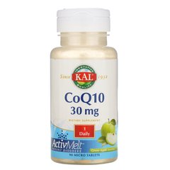 Коензим Q-10, зелене яблуко, CoQ10 ActivMelt Green Apple, KAL, 30 мг, 90 таблеток