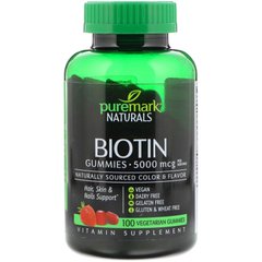 Біотин PureMark Naturals (Biotin) 5000 мкг зі смаком полуниці 100 жувальних цукерок