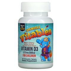 Жувальний вітамін Д3 для дітей, черешня, Vitamin D3 Chewable for Children Black Cherry Flavor, Vitables, 12,5 мкг (500 МО), 90 вегетаріанських таблеток