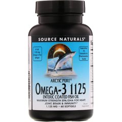 Арктический чистый рыбий жир с Омега-3, Arctic Pure Omega-3 Enteric Coated Fish Oil, Source Naturals, 1125 мг, 60 гелевых капсул купить в Киеве и Украине