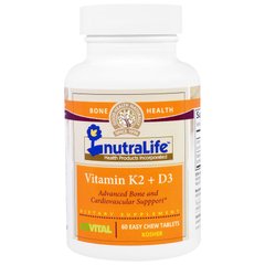 Витамины K2 и D3, NutraLife, 60 легко разжевываемых таблеток купить в Киеве и Украине