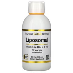 Вітаміни A Д3 E та K2 ліпосомальні зі смаком натурального ананасу California Gold Nutrition (Liposomal Vitamin A D3 E&K2 Natural Pineapple Flavor) 250 мл