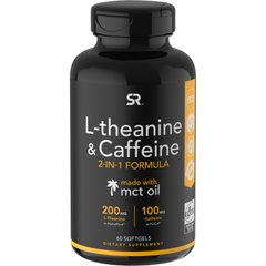 L-теанин и кофеин с маслом MCT, L-Theanine & Caffeine with MCT Oil, Sports Research, 60 мягких капсул купить в Киеве и Украине