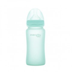Скляна дитяча пляшечка з силіконовим захистом, м'ятний, 240 мл, Everyday Baby, 1 шт