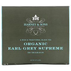 Harney & Sons, Багатий традиційний чорний чай, органічний чай Earl Grey Supreme, 50 чайних пакетиків, 3,17 унції (90 г)