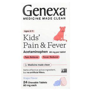 Genexa, Kids' Pain & Fever, Ages 2-11, Grape, 24 Chewable Tablets купить в Киеве и Украине