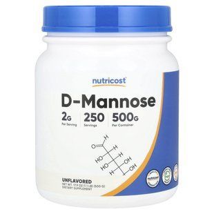 Nutricost, D-маноза, без ароматизаторів, 500 г (1,1 фунта)