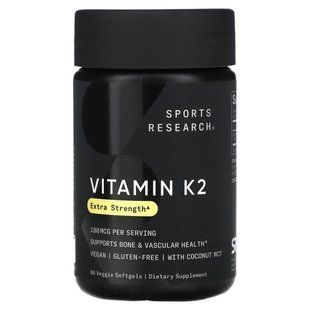 Sports Research, Vitamin K2, Extra Strength, 180 mcg, 60 Veggie Softgels купить в Киеве и Украине