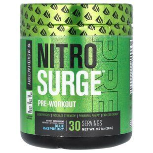 Jacked Factory, Nitro Surge, передтренувальний комплекс, блакитна малина, 261 г (9,21 унції)