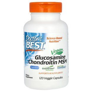 Веганский глюкозамин хондроитин метилсульфонилметан, МСМ, Vegan Glucosamine Chondroitin MSM, Doctor's Best, 120 вегетарианских капсул купить в Киеве и Украине