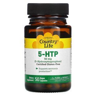 5-HTP (5-hydroxytryptophan), Country Life, 50 mg, 50 vegan capsules
