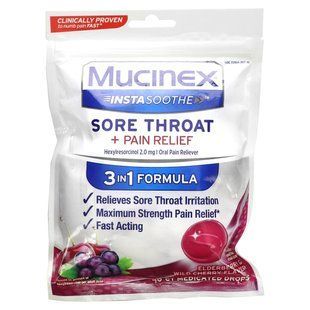 Mucinex, InstaSoothe, засіб для полегшення болю в горлі, бузина та черемха, 40 лікувальних крапель