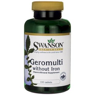 Мультивитамины для пожилых без железа,Geromulti without Iron (Multivitamin for Seniors), Swanson, 100 таблеток купить в Киеве и Украине