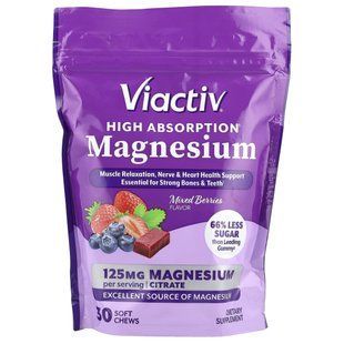 Viactiv, High Absorption Magnesium, Mixed Berries, 125 mg, 30 Soft Chews купить в Киеве и Украине