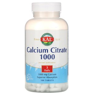 Цитрат кальция 1000, Calcium Citrate 1000, KAL, 1000 мг, 180 таблеток купить в Киеве и Украине