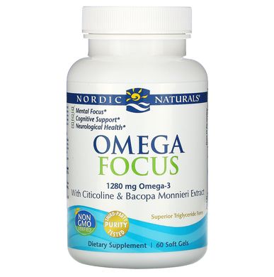 Омега для пам'яті і когнітивних функцій, Omega Focus, Nordic Naturals, 1280 мг, 60 м'яких капсул
