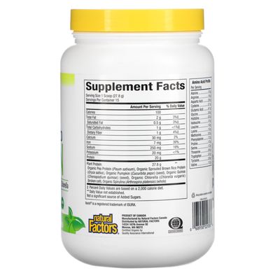 Natural Factors, Сирий органічний 100% рослинний білок, натуральний без ароматизаторів, 0,9 фунта (417 г)