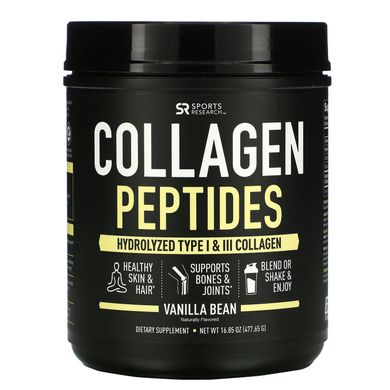 Пептиды коллагена Sports Research (Collagen Peptides) со вкусом ванили 478 г купить в Киеве и Украине
