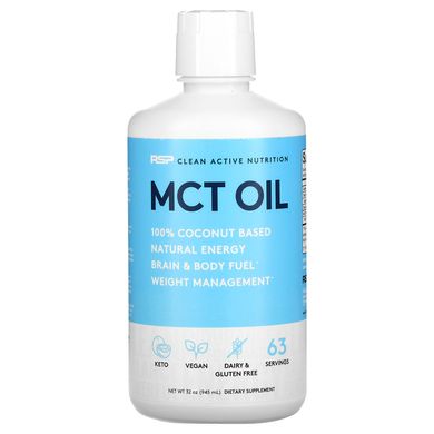 Олія MCT з каприловою кислотою C8, енергія і обмін речовин, без добавок, RSP Nutrition, 945 мл