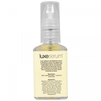 Luxurious serum, средство, делающее кожу светлее и ярче, Luxe Beauty, 1 fluid oz (30 ml) Only the non-English text is translated: Роскошная сыворотка translates to Luxurious serum, and средство, делающее кожу светлее и ярче translates to means that make