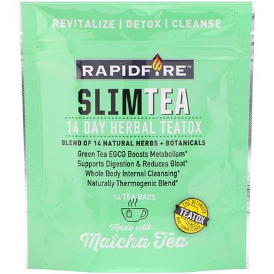 SlimTea14 днів трав'яний чай, матча, справжній лимонний аромат, RAPIDFIRE, 14 чайних пакетиків