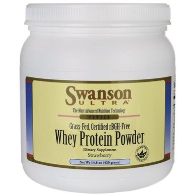 Сертифікований rBGH-безкоштовний чернично-сироватковий протеїновий порошок Grass-Fed, Grass-Fed, Certified rBGH-Free Strawberry Whey Protein Powder, Swanson, 420 г