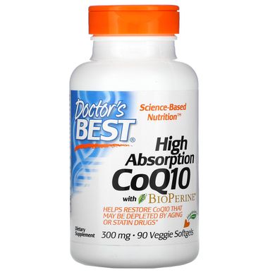 Коензим Q10 з високим ступенем поглинання з біоперіном Doctor's Best (High Absorbnion CoQ10 with Bioperine) 90 капсул