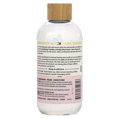 Сертифікований органічний тонік з трояндою, заспокоює, Witch Hazel, Certified Organic Toner with Rose, Soothe, Humphrey's, 236 мл