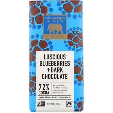 Чорний шоколад з чорницею Endangered Species Chocolate (Dark Chocolate) 85 г