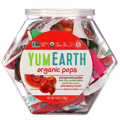 Льодяники з різними фруктовими смаками органік YumEarth (Lollipops) 170 г