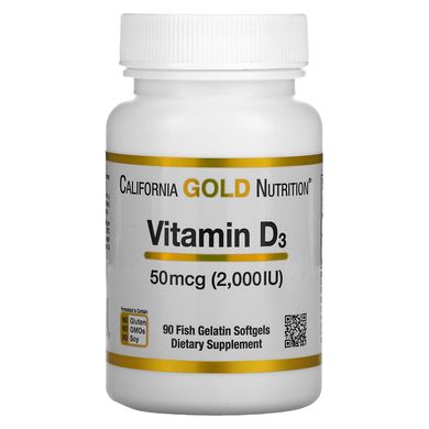 Вітамін Д3 California Gold Nutrition (Vitamin D3) 50 мкг 2000 МО 90 капсул
