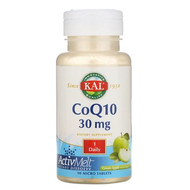 Коензим Q-10, зелене яблуко, CoQ10 ActivMelt Green Apple, KAL, 30 мг, 90 таблеток