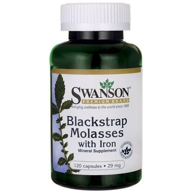 Залізо Меляса (чорна патока), Blackstrap Molasses with Iron, Swanson, 29 мг, 120 капсул