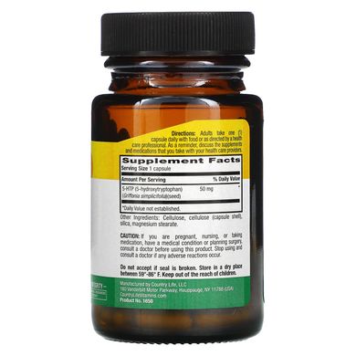 5-HTP (5-гідрокситриптофан), Country Life, 50 мг, 50 веганських капсул