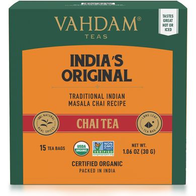 Оригінальний індійський чай масала, Vahdam Teas, 15 чайних пакетиків, 30 г