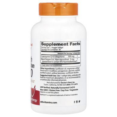 Коэнзим Q10 с высокой степенью поглощения с биоперином Doctor's Best (High Absorbnion CoQ10 with Bioperine) 90 капсул купить в Киеве и Украине