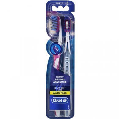 Зубна щітка Luxe, середня щетина, 3D White, Luxe Toothbrush, Medium Bristles, Oral-B, 2 зубних щіток