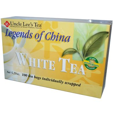 Легенди Китаю, білий чай, Uncle Lee's Tea, 100 пакетиків, 5,29 унції (150 г)