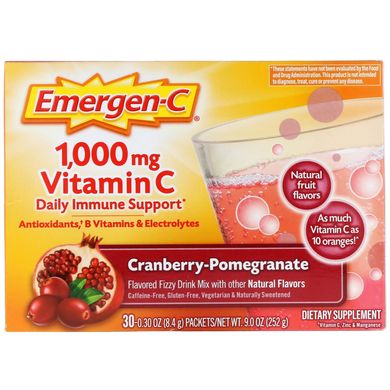 Электролиты клюква-гранат Emergen-C (Vitamin C) 1000 мг 30 пакетов по 8.4 г купить в Киеве и Украине