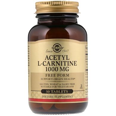 Ацетил Л-карнітин Solgar (Acetyl L-Carnitine) 1000 мг 30 таблеток