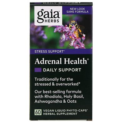 Здоров'я наднирників, Щоденна підтримка, Gaia Herbs, 60 веганських рідких фітокапсул